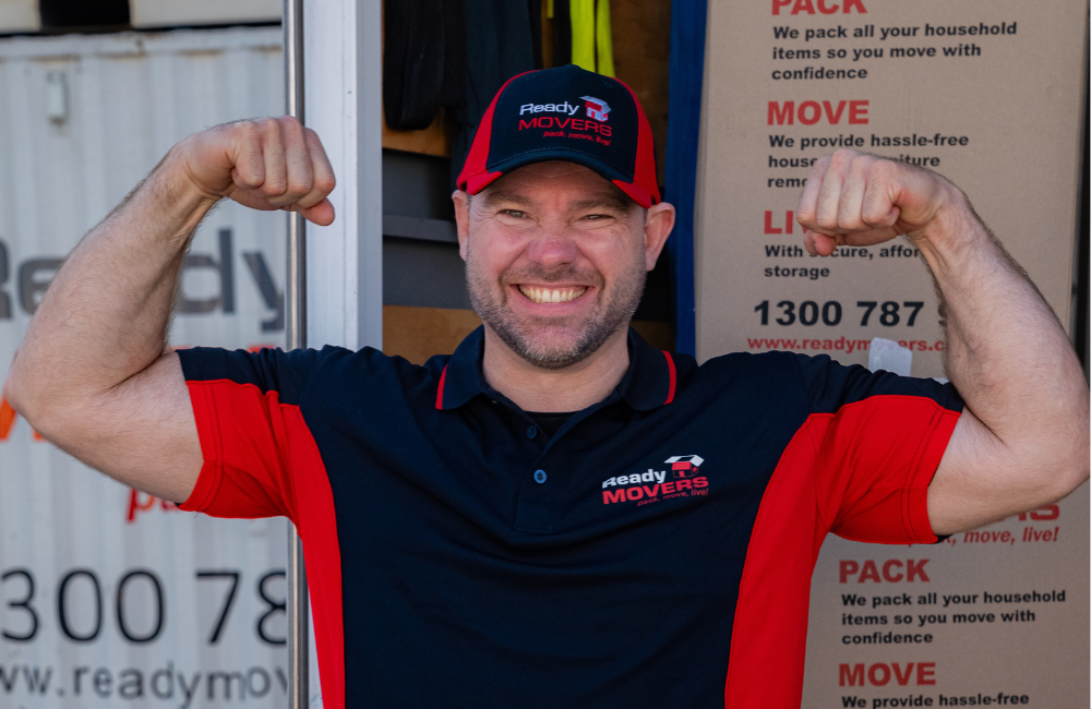 A Ready Movers removalist showing off his muscles. 